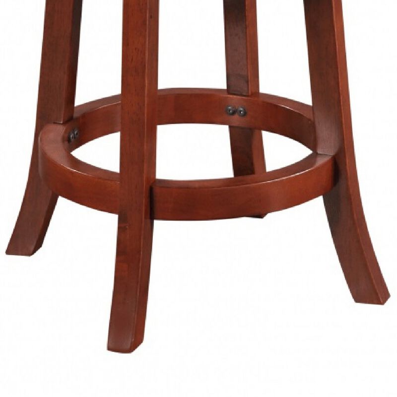 Sabi 24 inch Swivel Counter Stool, Solid Wood, Faux Leather, Brown, Black-Benzara