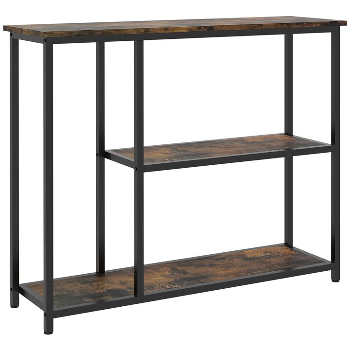 39" Console Table, Entryway Table with 2 Storage Shelves, Steel Frame, Narrow Sofa Table for Living Room