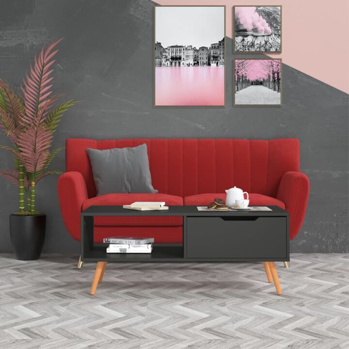 vidaXL Gray Coffee Table - 39.4"x19.5"x16.9" - Engineered Wood, MDF- Scandinavian Style, Rectangular, Functional Living Room Furniture, Assembly Required