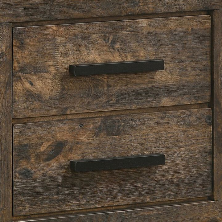 Wooden Nightstand with 2 Drawers and Grain Details, Brown-Benzara