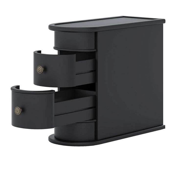 Side End Table, C Black Frame, Silver Metal Knobs 2 Drawer, 24 Inch - Benzara