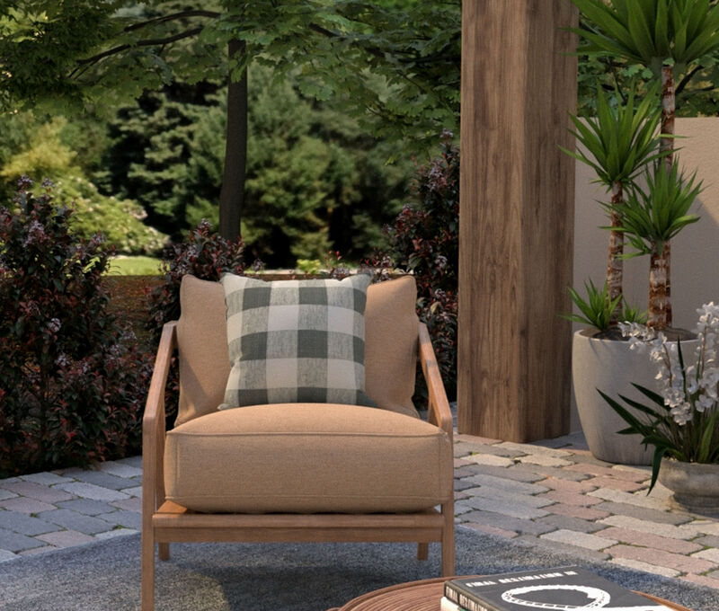 22"x22" Indoor/Outdoor Pillow, Charcoal Plaid