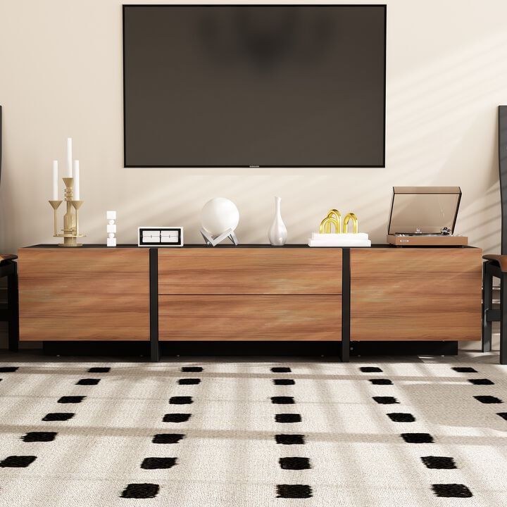 FUFU&GAGA Modern TV Stand with Storage Cabinets & Drawers, 78.7" Entertainment Center for Living Room, (78.7" W x 19.7" H x 15.4" D), Brown