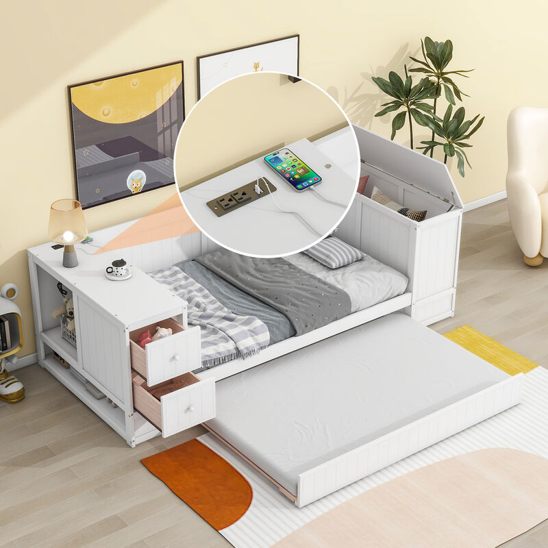 Merax Daybed Bed with Trundle and Charging Station