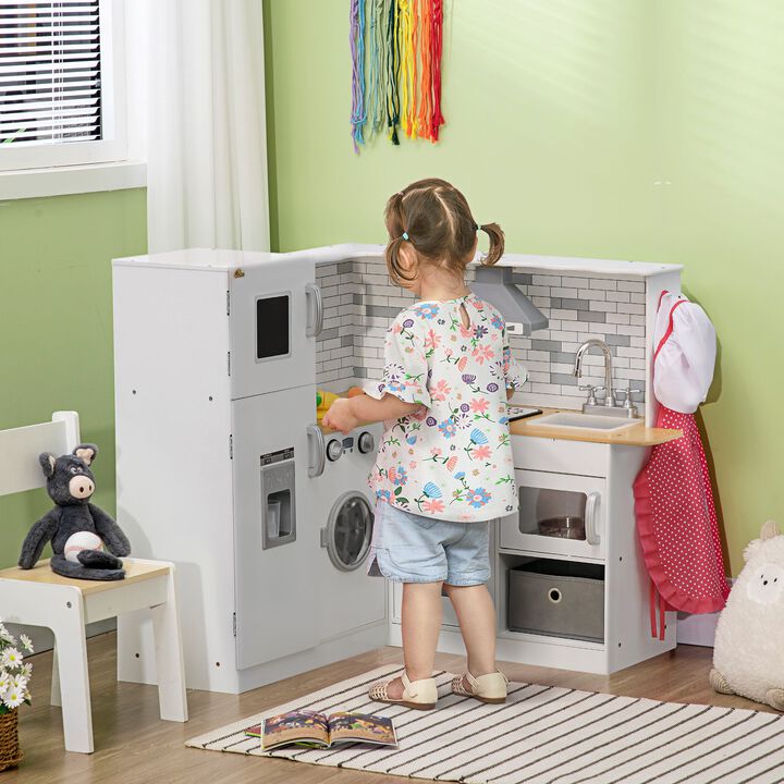White Children's Playset: Wooden Kitchen with Lights & Appliances