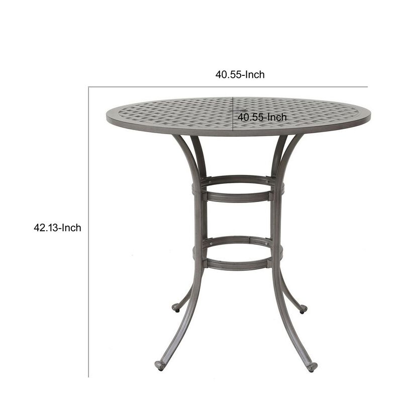 Mace Outdoor Patio Bar Table, 42 Inch Round Lattice Top, Aluminum, Gray