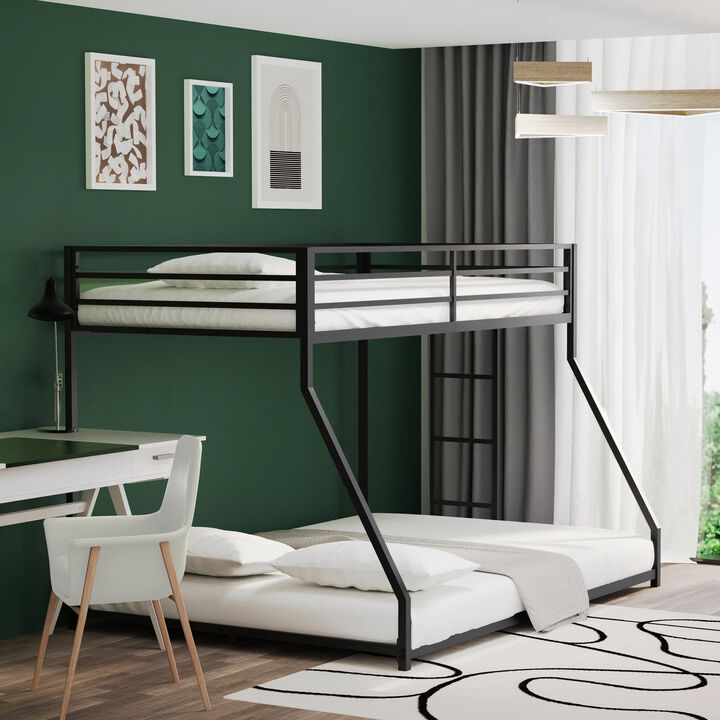Adam Twin Over Full Metal Bunk Bed Frame, Sturdy Frame with Guardrails, Removable Ladder, No Box Spring Needed, Easy Assembly, Black