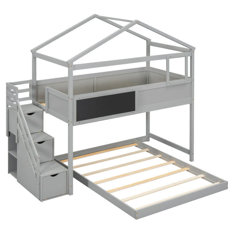 Merax House Bunk Bed with Storage Staircase
