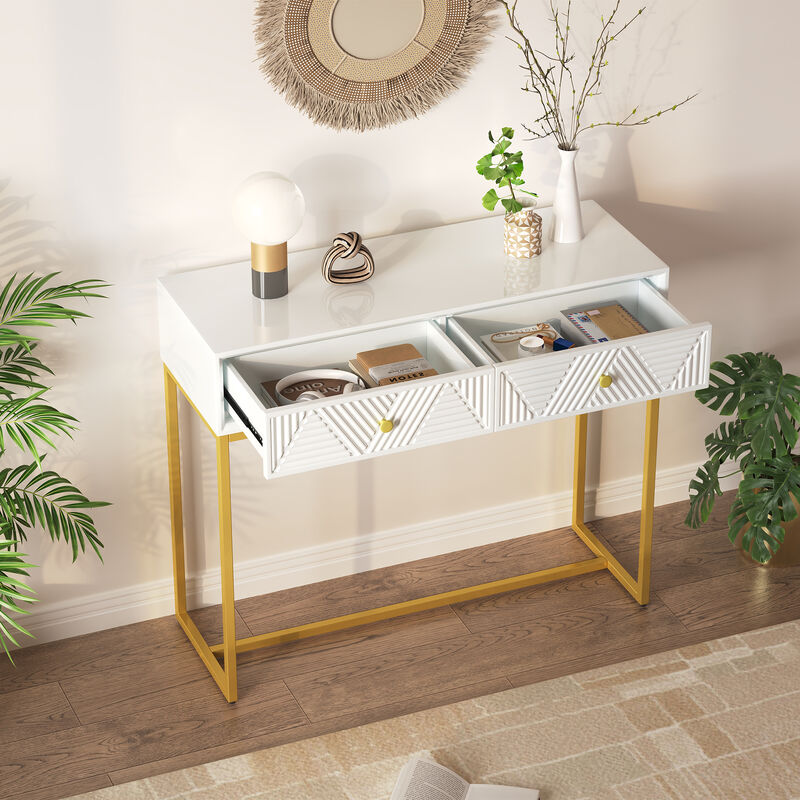 Merax Modern Sleek Console Table with 2 Drawers