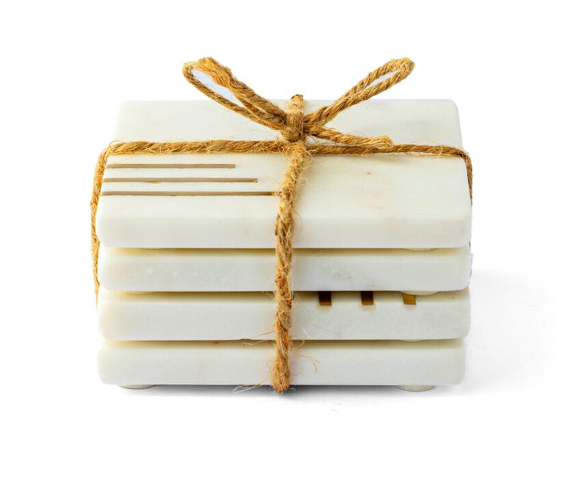 Lexi Home 4 in. Triple Inlay Marble 4-Pack Coaster Set