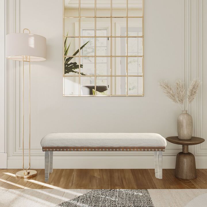 Jofran Brianna Modern Luxury Faux Fur Upholstered Bench with Clear Acrylic Legs