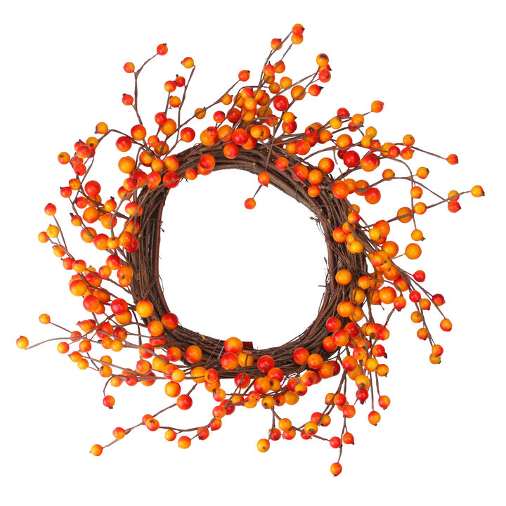 Orange Berries Twig Artificial Thanksgiving Wreath 14- Inch  Unlit