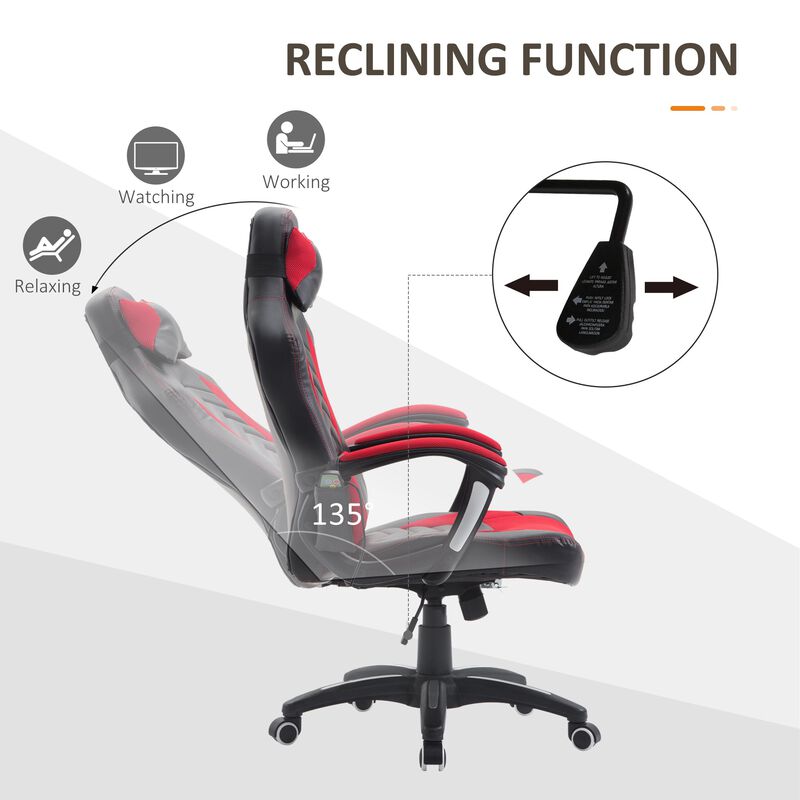 Luxe Office Comfort: Red/Black Vibrating Massage Chair with Lumbar Support