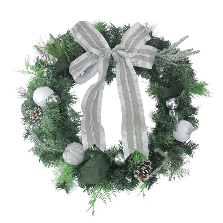 Bow and Pine Cone Artificial Christmas Wreath - 24-Inch  Unlit