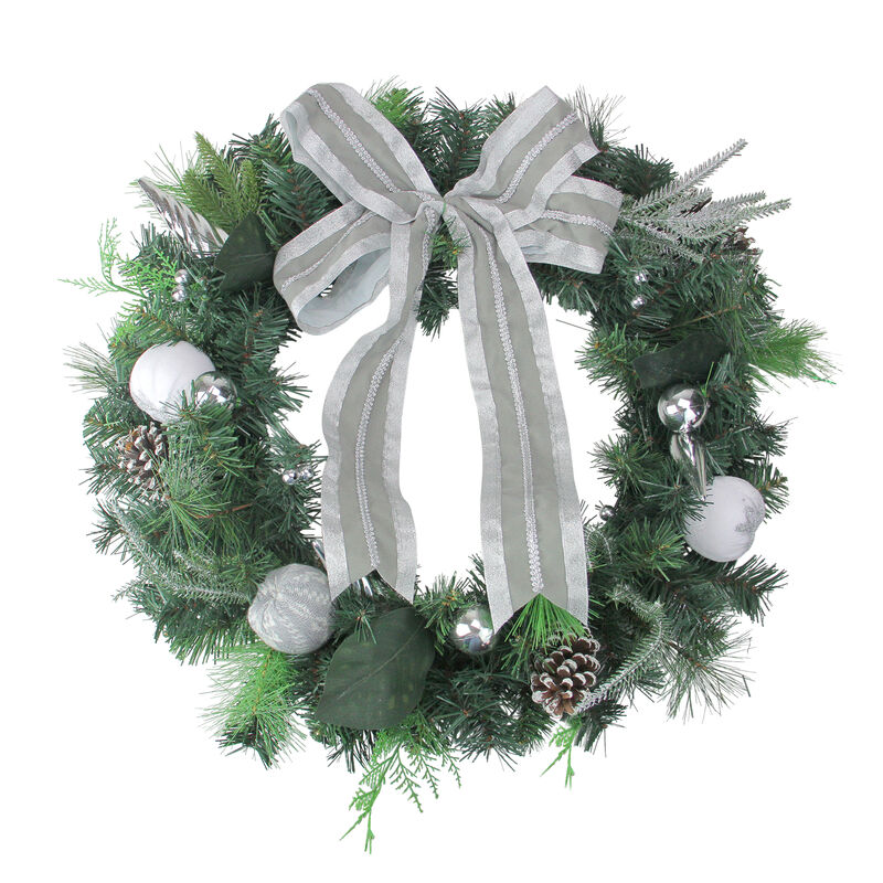 Bow and Pine Cone Artificial Christmas Wreath - 24-Inch  Unlit