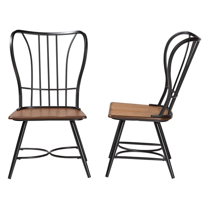 Baxton Studio Longford "Dark Walnut" Wood and Black Metal Vintage Industrial Dining Chair
