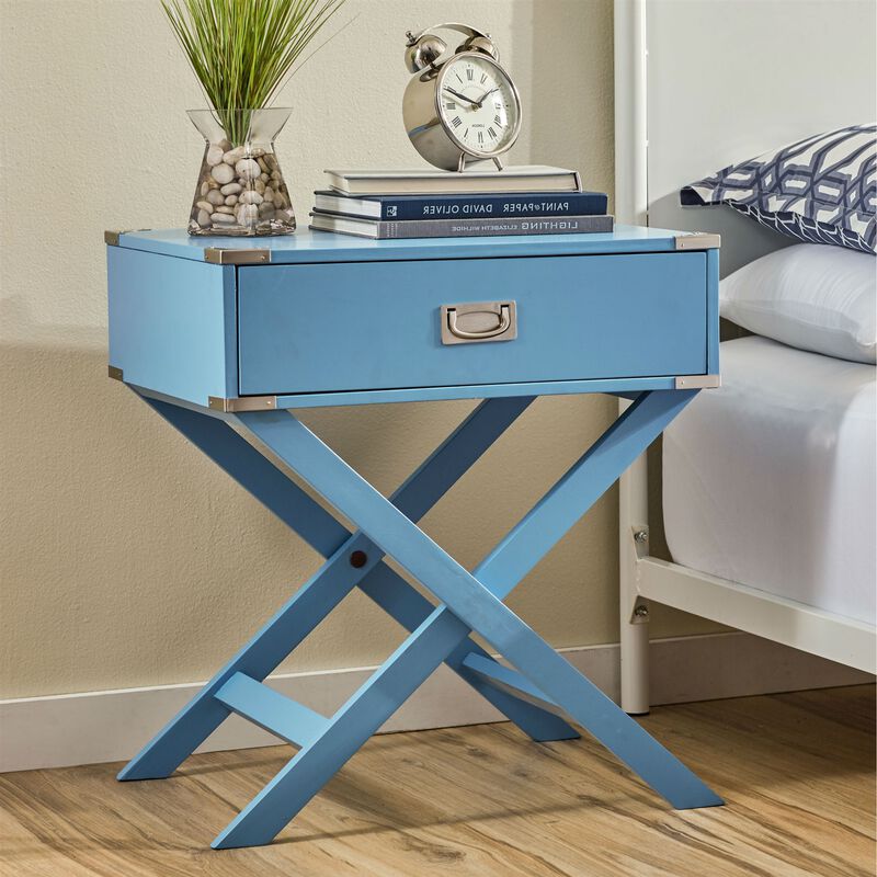 Hivvago Modern 1-Drawer Bedroom Nightstand End Table in Blue Finish