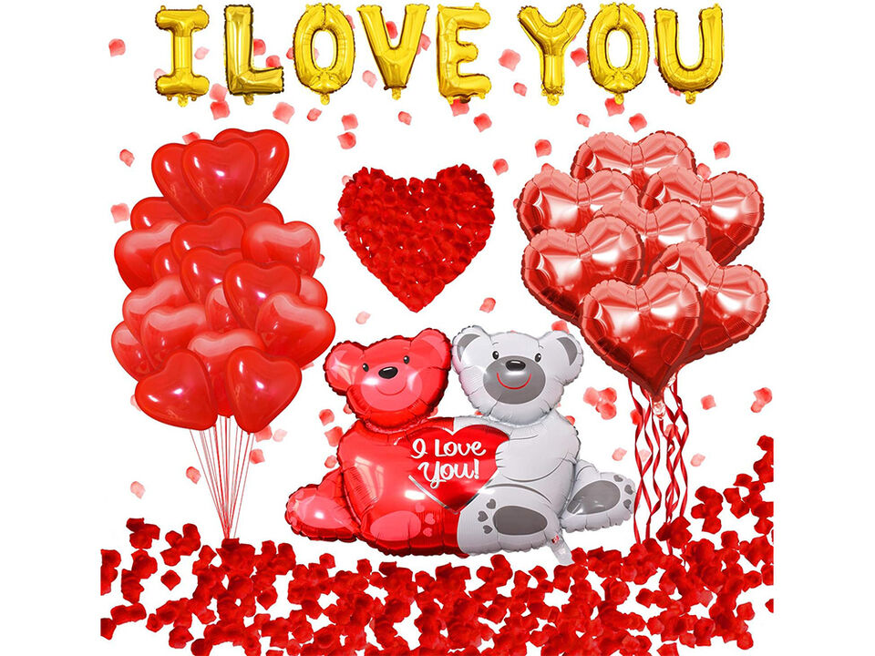 I Love You Balloons,Heart Balloons Kit,1000Pcs Dark-Red Silk Rose