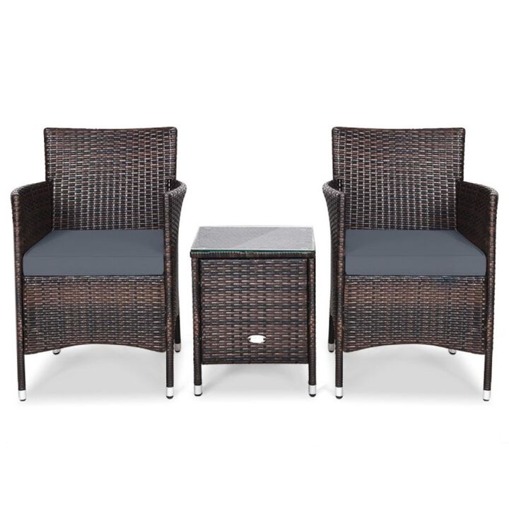 Hivvago 3 Pieces Ergonomic Wicker Patio Conversation Set
