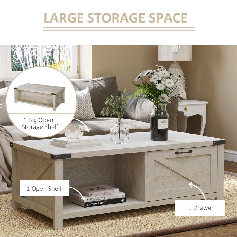 Oak Living Room Centerpiece: Farmhouse Coffee Table with Drawer