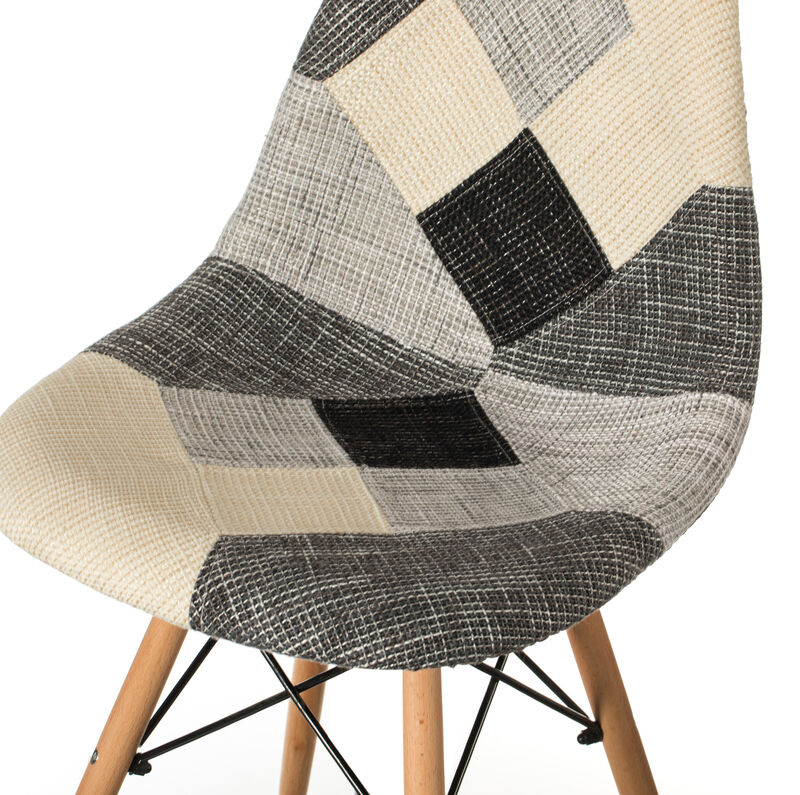 Modern Black and White Patchwork Fabric Chair with Wooden Legs for Kitchen, Dining Room, Entryway, Living Room, Set of 4
