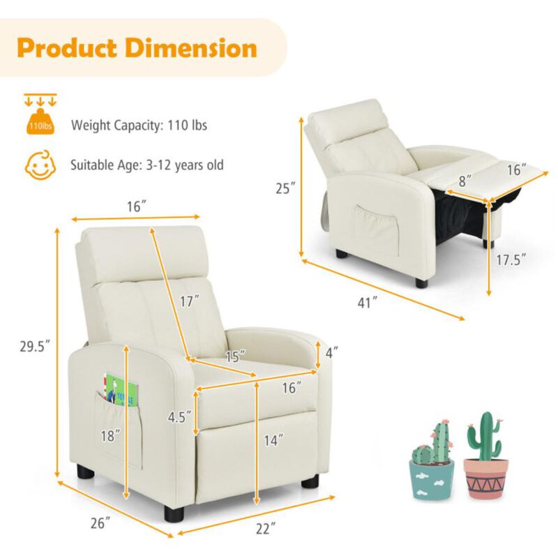 Hivvago Ergonomic PU Leather Kids Recliner Lounge Sofa for 3-12 Age Group