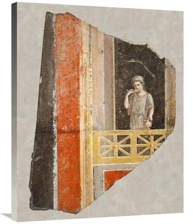 Fresco Fragment:  Woman on a Balcony-Canvas Art-28x35