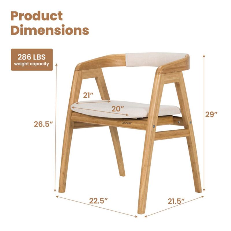 Hivvago Leisure Bamboo Dining Chair with Curved Back and Anti-slip Foot Pads-Natural