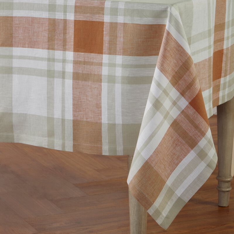 Solino Home 100% Pure Linen Fall Harvest Plaid Tablecloth