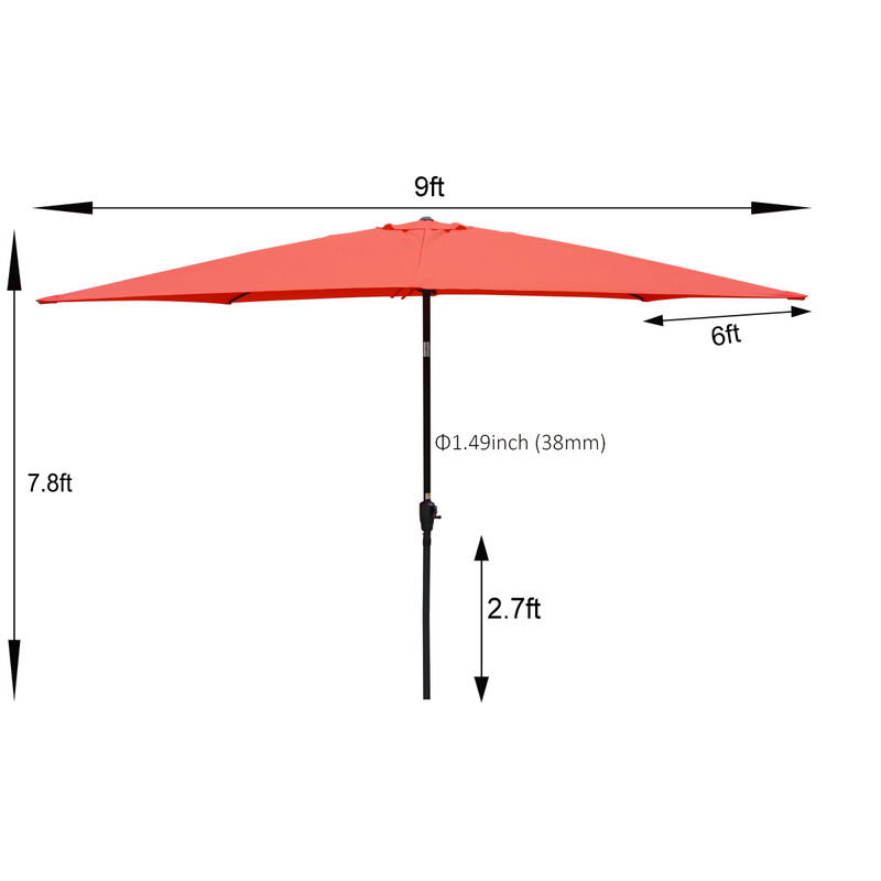 6 X 9FT Patio Umbrella Outdoor Waterproof Umbrella With Crank And Push Button Tilt