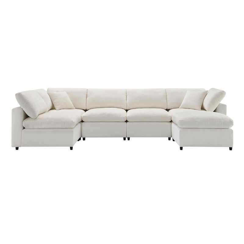 Merax 6 Seats Chenille Sofa Set with Ottoman