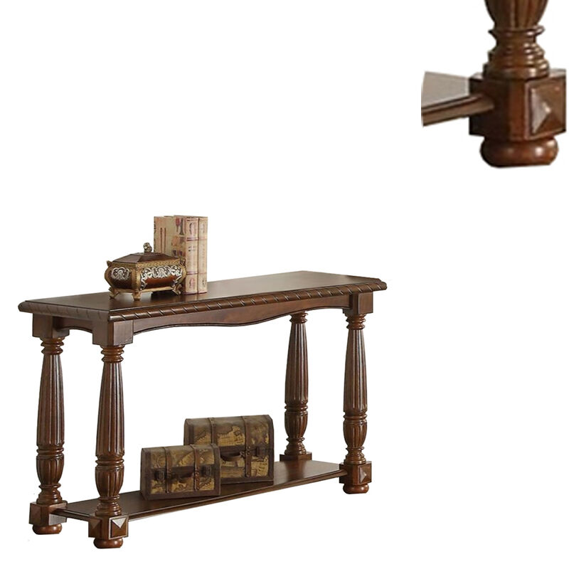 Quaint Wooden Console Table With Bottom Shelf, Brown-Benzara