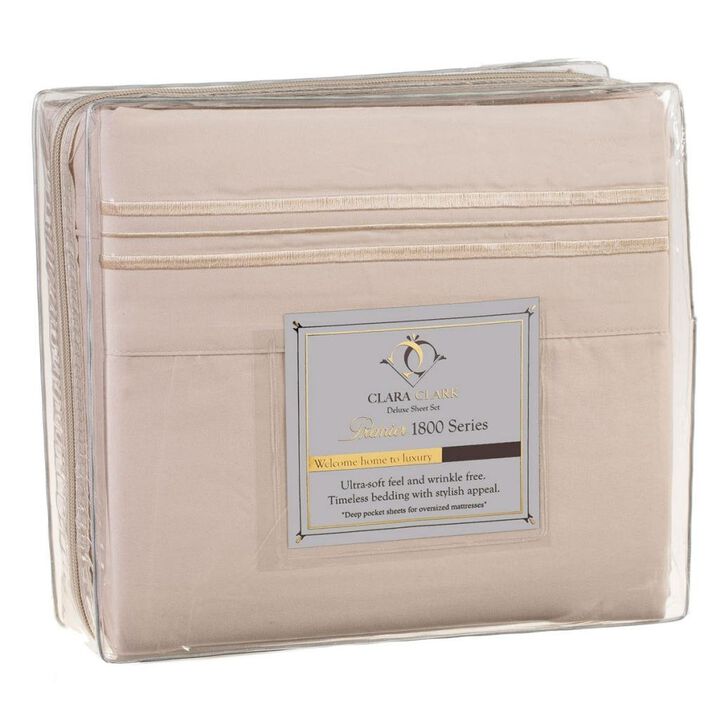 King size 4 Piece Sheet Set in Beige Cream Brushed Microfiber