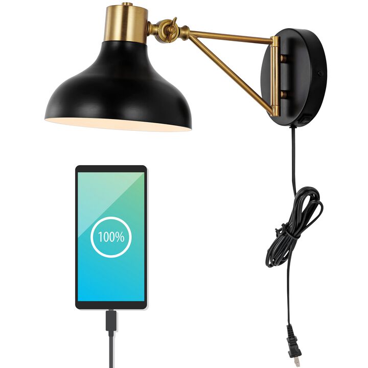 Lynn Swing Arm Modern Midcentury Iron USB Charging Port LED Sconce