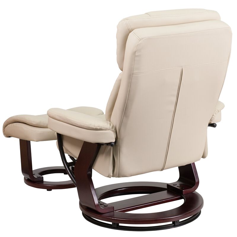Flash Furniture Allie Recliner Chair with Ottoman | Beige LeatherSoft Swivel Recliner Chair with Ottoman Footrest