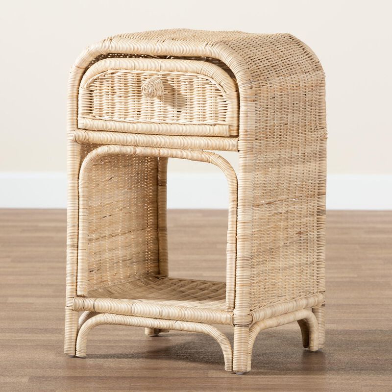 Bali & Pari Magni Modern Bohemian Natural Brown Rattan 1-Drawer Nightstand