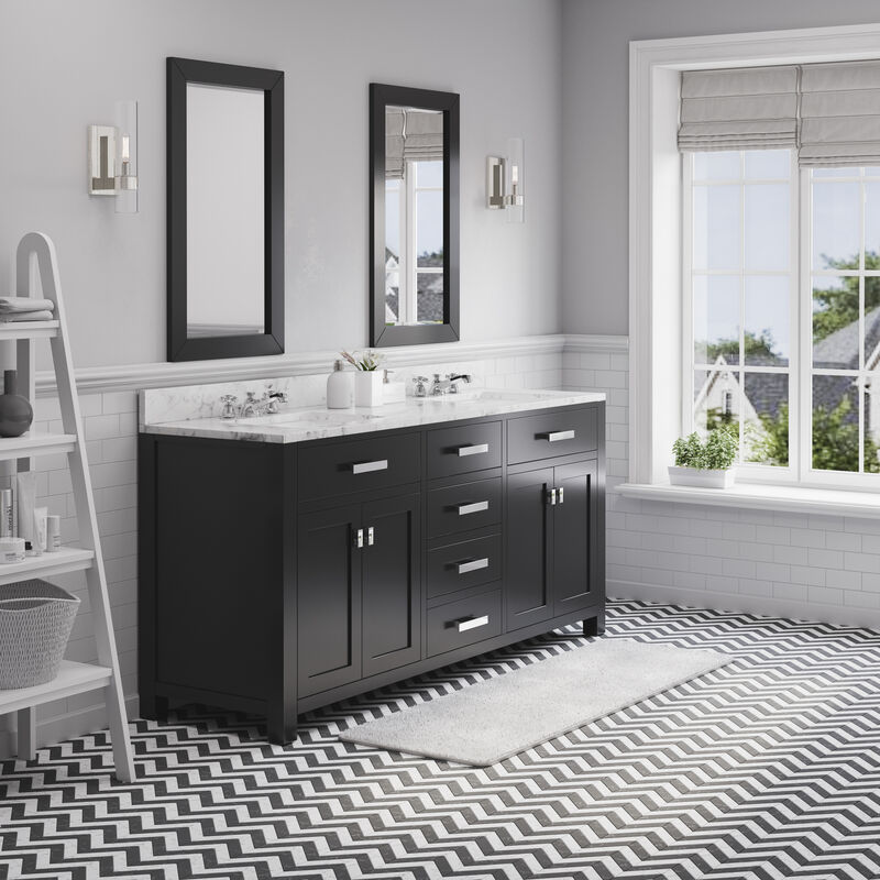Madison 72 In. Double Sink Carrara White Marble Countertop Bath Vanity in Espresso
