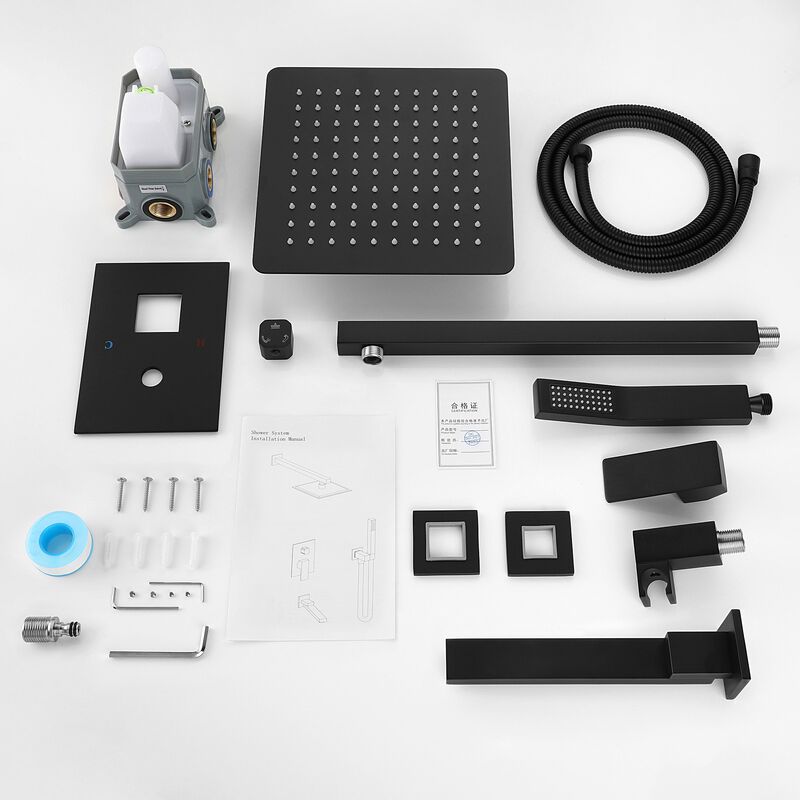 Luxury Square Rain Shower System Bathroom Mixer Combo Set with High-Pressure Showerhead