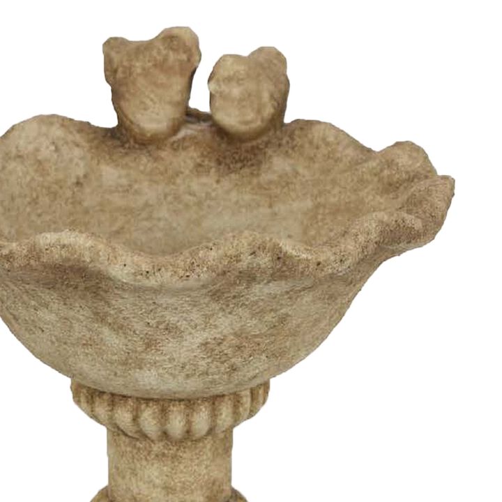 Ivina Bird Bath Feeder, Brown Terracotta, Cute Decorative, 16 Inch - Benzara