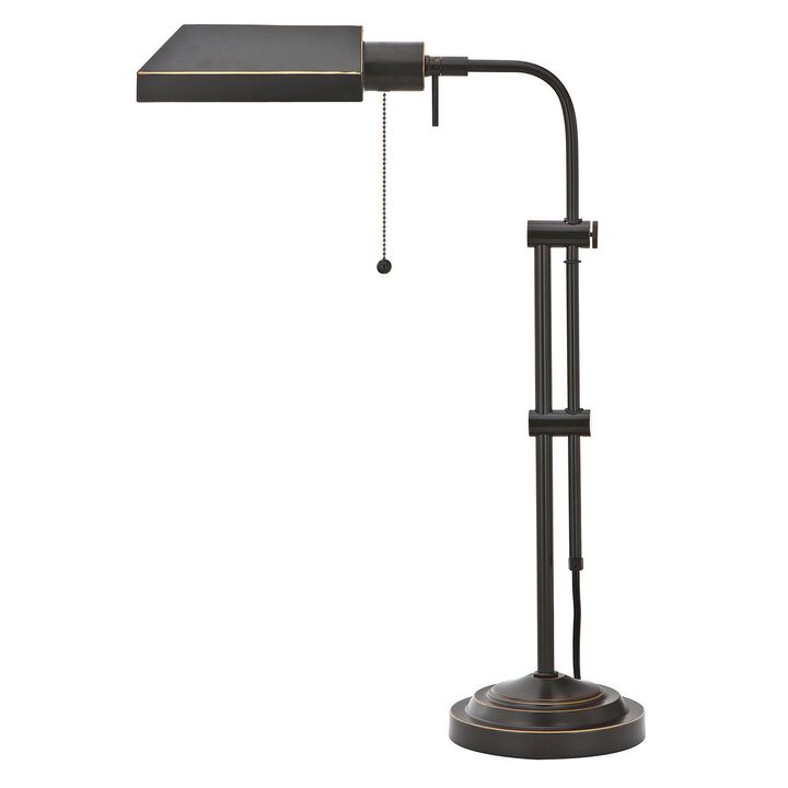 Metal Rectangular Desk Lamp with Adjustable Pole, Black-Benzara