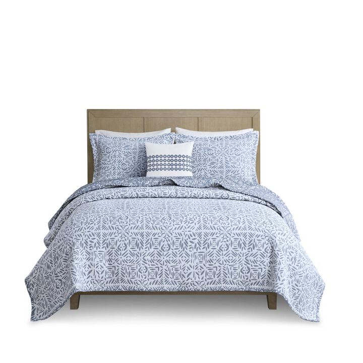 Belen Kox 4 Piece Oversized Reversible Coverlet Set, Blue, Belen Kox