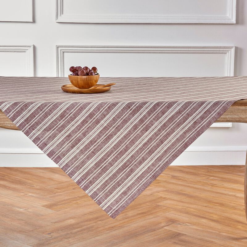 Solino Home 100% Pure Linen Table Throw 52 x 52 Inch | Chelsea Stripe for Thanksgiving, Christmas