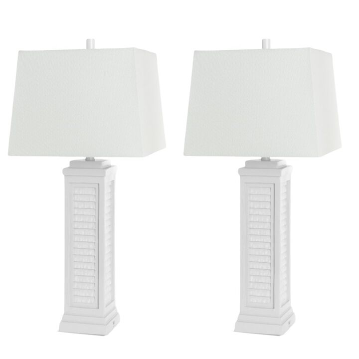 Lux Lighting Shutter 32” Resin Bright White Shutter Lamp with USB, (Set of 2)