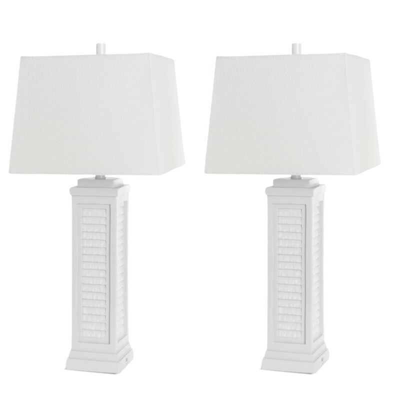 Lux Lighting Shutter 32” Resin Bright White Shutter Lamp with USB, (Set of 2)