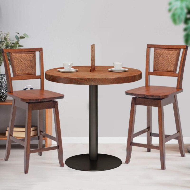 Hivvago 2 Pieces 24.5 Inch Bar Stools with Rattan Back and Swivel Seat