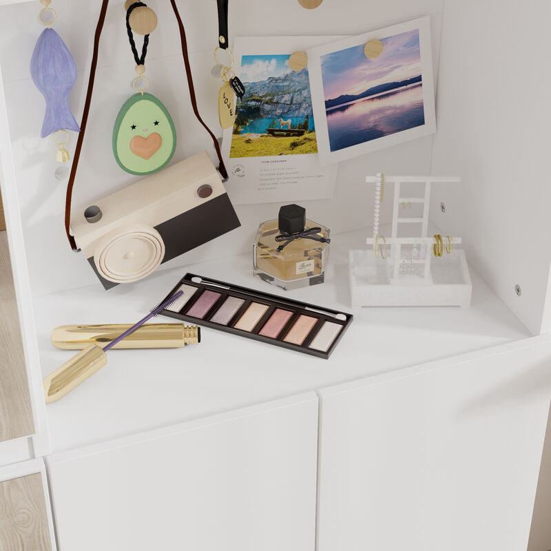 FUFU&GAGA Modern Wardrobe – E0 MDF Construction with White Laminate Finish , (29.6" L x 10.1" W x 70.9" H), White