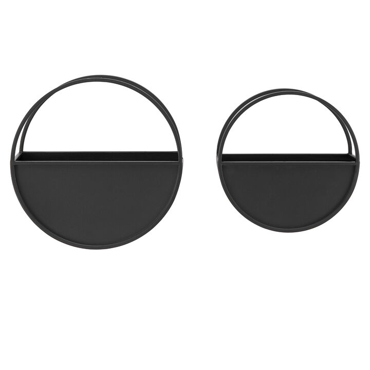 Round 2-Piece iron Wall Planter Set - Black