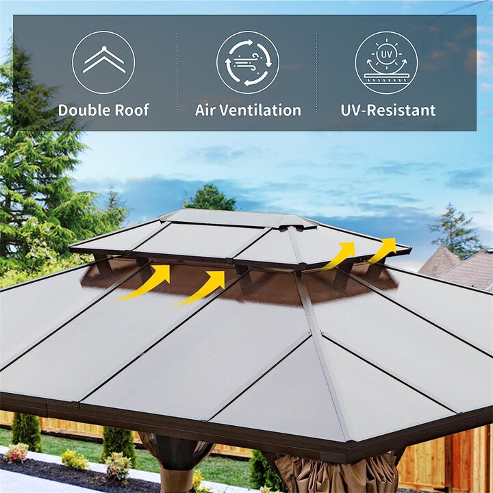 Outdoor Hardtop Gazebo with Curtains and Net