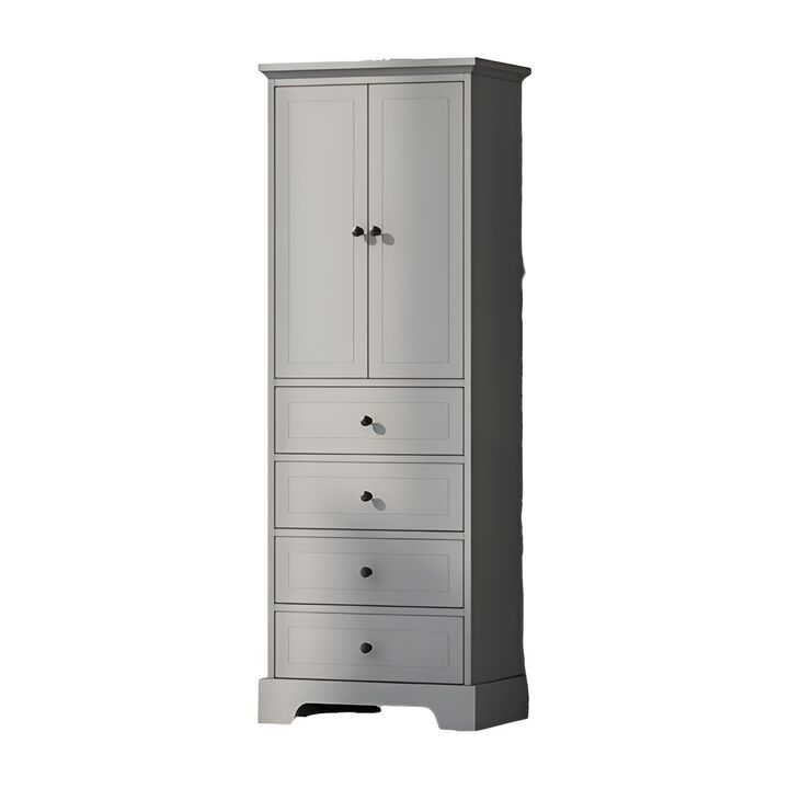 Bathroom Storage Cabinet with Adjustable Shelf, 2 Doors, and 4 Drawers