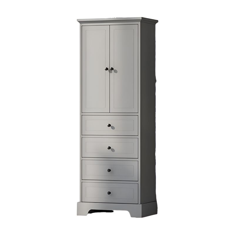 Bathroom Storage Cabinet with Adjustable Shelf, 2 Doors, and 4 Drawers